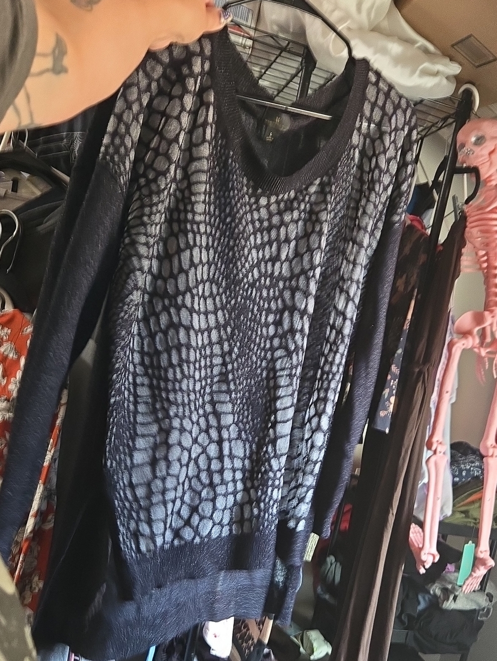 Worthington Black and Gray Textured Crewneck Sweater